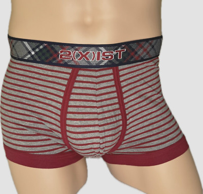 2{X}IST Men's  Trunk SIZE M  Underwear 2xist Boxer Brief grey /BURGUNDY