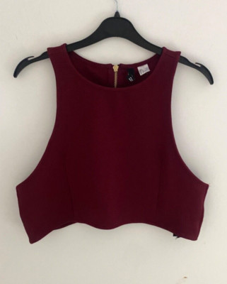 H&M Crop Top gerippt Gr. L weinrot Cut Out