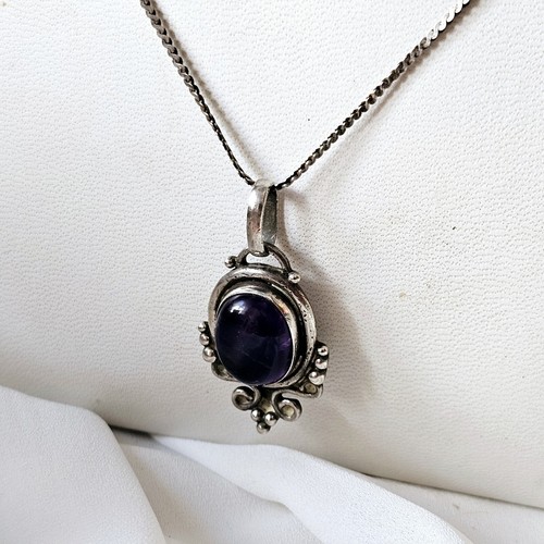 Antike Halskette Anhänger Kette 925 Silber 45cm Cabochon Amethyst 42x21mm - Bild 15 von 20