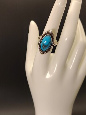 VTG 1'' navajo silver blue turquoise ring size 7 - unmarked