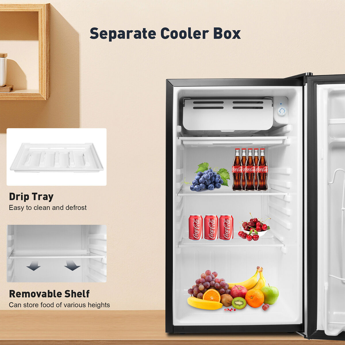 E-Macht Mini Fridge 3.2 Cu.Ft Compact Refrigerator w/ Freezer
