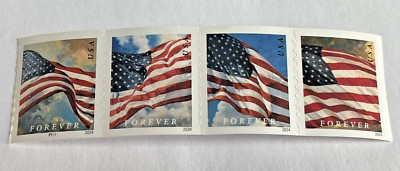 2024 US FLAGS STAMP 4 FOREVER STAMPS STARS AND STRIPES USPS COIL UNUSED POSTAGE