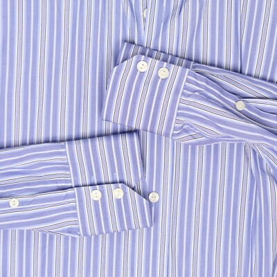 Versace Collection Mens Dress Shirt 16.5 Blue Stripe Cotton
