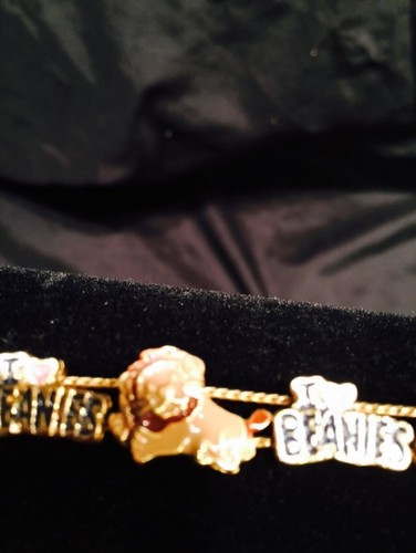 VINTAGE SLIDE BRACELET With I Love Beanies Animals In ENAMEL & GOLD TONE. 7"long - Picture 6 of 7