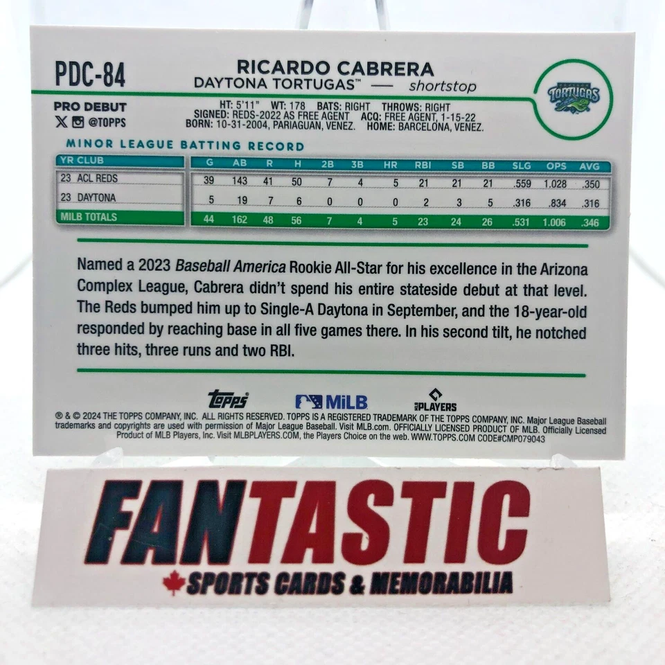 PDC-84 Ricardo Cabrera Daytona Tortugas XFRACTOR Chrome 2024 Topps Pro Debut - Image 2 of 2