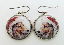 Santa Shetland Sheepdog Sheltie Dog Breed Christmas Earrings