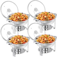 5QT Round Glass Lid Stainless Steel Chafing Dish Set of 4 Warmers Set for Party