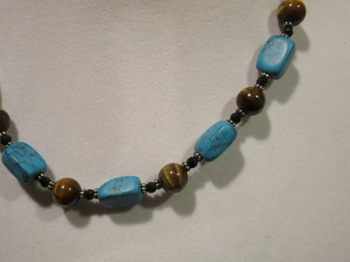Lia Sophia Necklace Faux Blue Stones Brown Beads Black Cord eBay