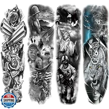 Briyhose Military Sleeve Temporary Tattoos For Men Women, Black Full Arm War 