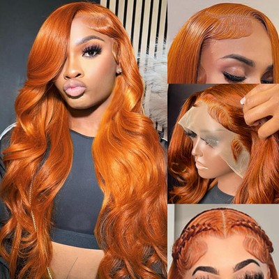 Ginger Orange Wigs Human Hair Body Wave 13x4 HD Transparent Lace Frontal Wig