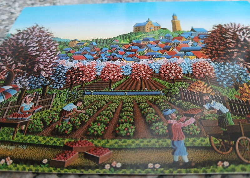 GERMAN ART POSTCARD-Dieter Berlepp "Erdbeerernte in Kronberg/Taunus" #135a