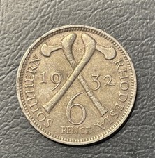 1932 southern Rhodesia George V silver sixpence 6d coins. 