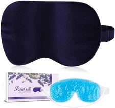 Silk Sleep Mask Light Blocking, LC-dolida Cooling Eye Mask for Sleeping Includes