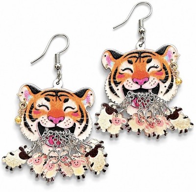 Tiger Erbrochenes Schaf Acryl Ohrringe Kater Neuheit Gothic Punk Raubkatze Zoo Alt