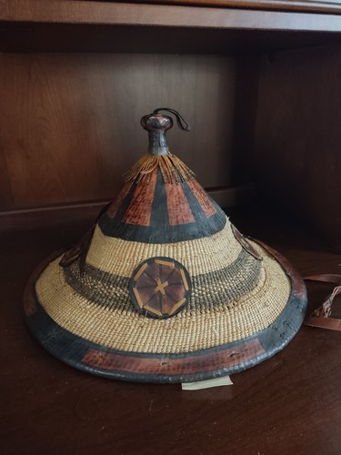 AFRICAN CONICAL FULANI HAND WOVEN HAT WITH LEATHER TR… - Gem display picture 3