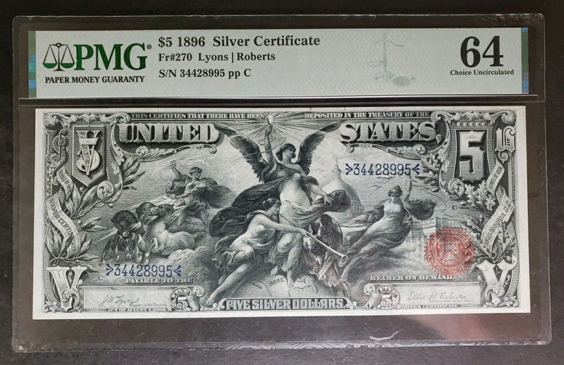 1896 $5 Silver Certificate Educational Large Note PMG 64 Choice Uncirculated