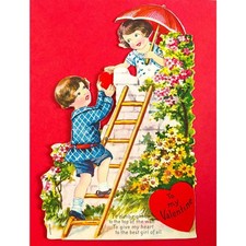 Antique Mechanical Valentine Card – Climbing Ladder Germany 1920s