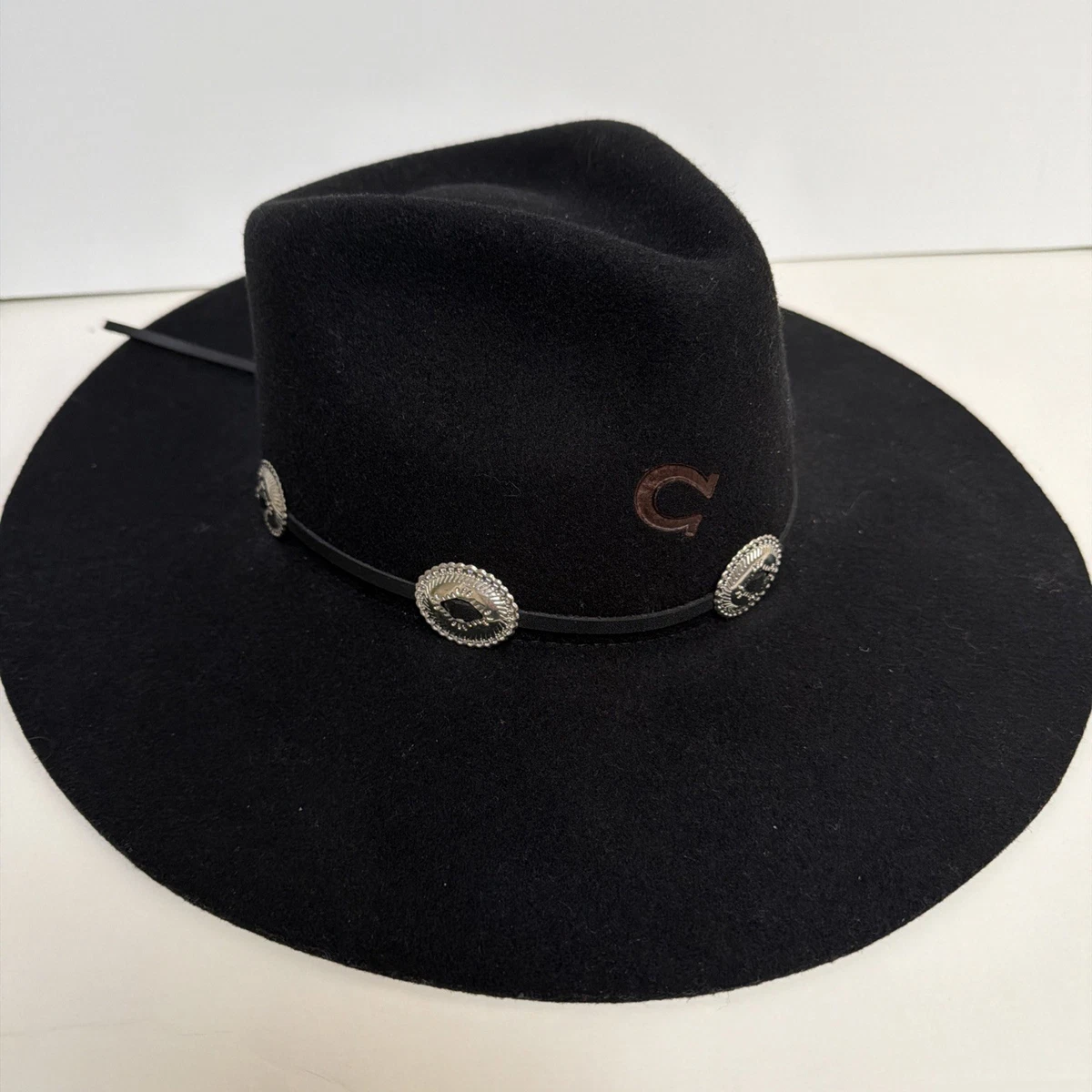 Womens Charlie 1 horse hat traveler with Silver Conchos Charlie 1 Horse Traveler Black 3 3/4in Brim Concho Band  main image 2