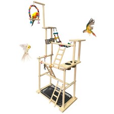 Natural Wood Bird Playground Stand with 4 Large Layers - Exercise Perch for P...