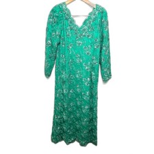 Vintage Fully Beaded Gown Mother of Bride Dress Glam Sequin Regal Green Large