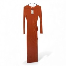 NEW 12th Tribe Women’s Orange Maxi Dress Size Medium Long Sleeve Bodycon Slit