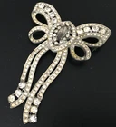 BIG Vtg ANTIQUE Brooch Pin Art Deco Bow Clear  Rhinestone Gold tone Jewelry lot