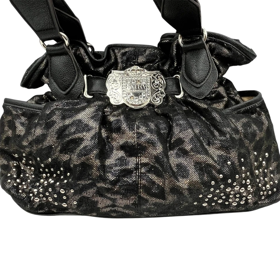 Kathy Van Zeeland Rhinestone Studded Leopard Print Hobo Bag Bling 80's READ - Image 2 of 4