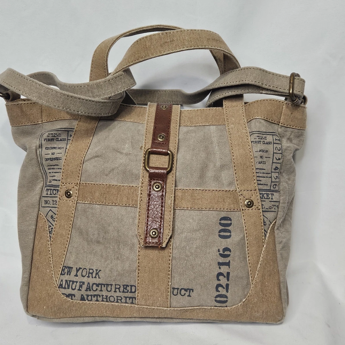 Mona B Convertible Backpack Bag Leather Cotton Canvas Bowling Tote Crinkle Mona B Women main image 4