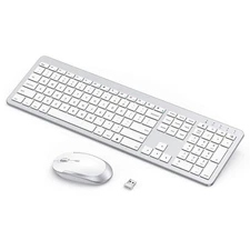 Silver, White Wireless Keyboard, Mouse, Rechargeable Full Size Flat, Thin Set