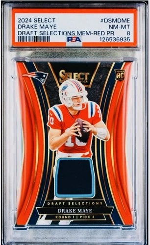 2024 Panini Select Drake Maye RC Draft Selection Memo Red Prizm PSA 8 Non Auto