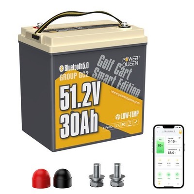 PowerQueen 48V 30Ah Smart Bluetooth Lithium Battery BMS for Golf Cart Lawn Mower