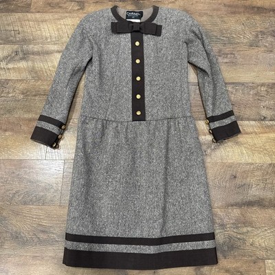 CHANEL boutique Vintage Naomi Campbell Gray Ribbon Bow Dress Super RARE 14?