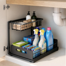 2 Tier Under Sink Organizer Sliding Pull Out Cabinet Storage Rack Shelf Unit