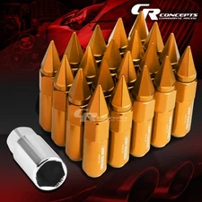 JDM ORANGE 20PCS M12X1.5 20MM OD 90MM TALL ALUMINUM LUG NUTS SPIKED CAP+ADAPTER