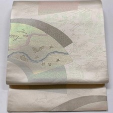 6564 Japanese Vintage Fukuro Obi Belt Kimono Fabric Silk Traditional Silver