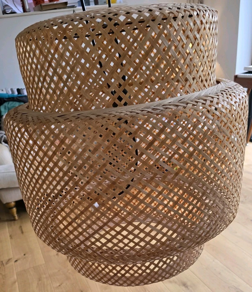 A PAIR OF IKEA SINNERLIG 50x55cm BAMBOO RATTAN PENDANT LIGHT FITTINGS -RRP £110  - Image 2 of 2