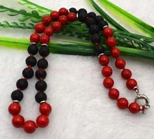 Natural Pretty 8mm Black Lava Red Coral Round Gemstone Beads Necklace16-36in