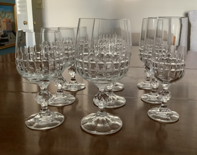 Set of 9 Vtg BELFAST BOHEMIA Crystal Crystalex WATER, WINE & CHAMPAGNE Glasses