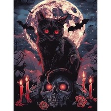 Halloween Diamond Art Kits for Adults Beginners,Black Cat Diamond Painting Kits