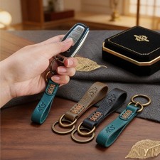 Genuine Cowhide Leather Car Keychain Unisex Lovers Pendant Birthday Holiday Gift