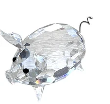Rare Swarovski Lead Crystal Pig, Signed Var. Med faceted Wire Tail