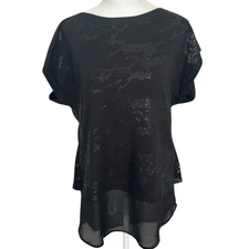 W by Worth Black Sleeveless Sequined Sweater Tunic Top Classic Womens Size Small