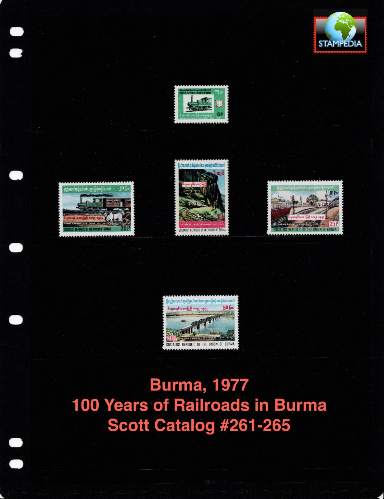 $41.25 Scott Value - 1977 BURMA Trains 100 Years of Railroads CV MNH NH UMM