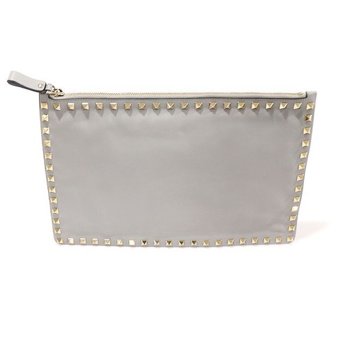 Valentino Gray Calf Gold Rockstud Pouch Clutch 153416656