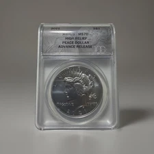 2021 ANACS MS70 High Relief Peace SILVER DOLLAR A First Strike Coin Auth.3*12*24