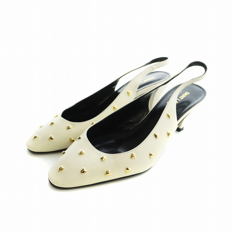 【Sandali】SAINT LAURENT PARIS decolte cinturino borchie cuore logo pelle 36 23 cm bianco