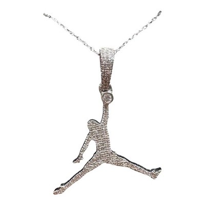 Diamant Basketball Halskette 10K Weißgold 0,16ctw Diamanten 18 Zoll