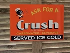 RARE GIANT VINTAGE 1950'S ORANGE CRUSH 30" X 20" PORCELAIN GAS STATION SIGN .