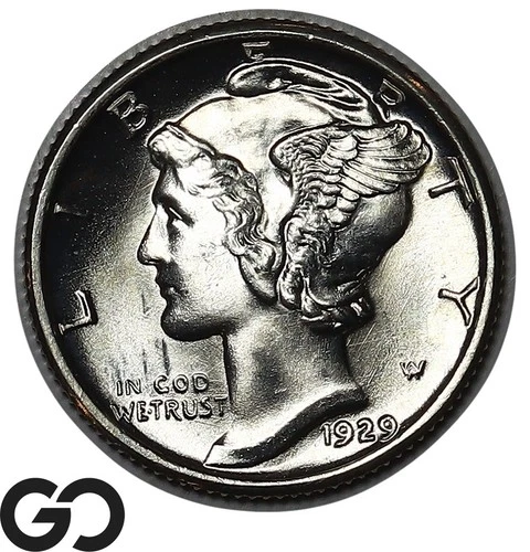 1929 Mercury Dime Full Split Bands, Sharp Solid Gem BU++ FSB