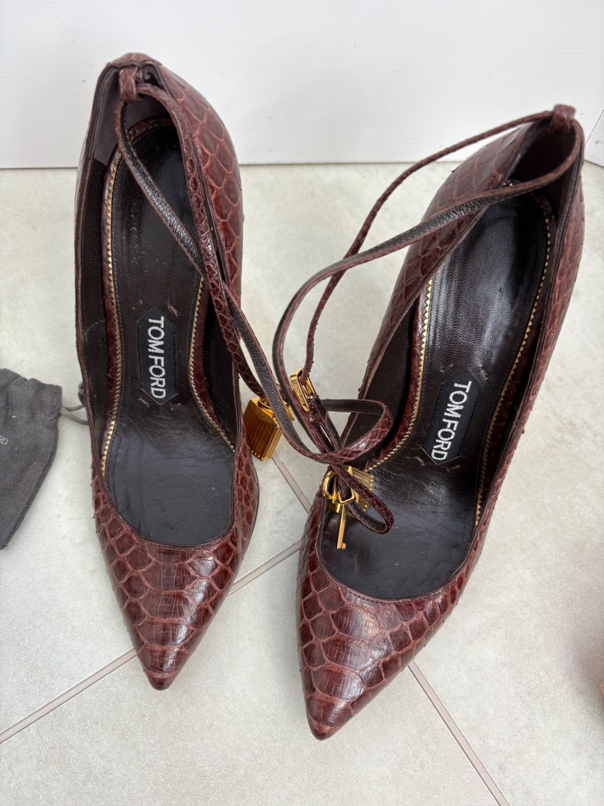 £2K RRP Tom Ford Python Leather Brown Ankle Strap… - image 4